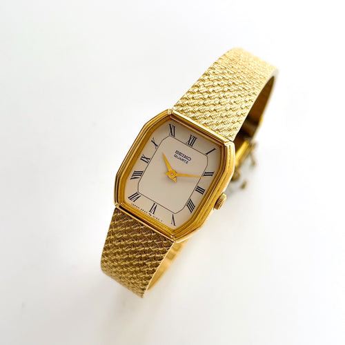 1990s Ladies' Gold-Plated Seiko Quartz Watch with White Octagon Dial