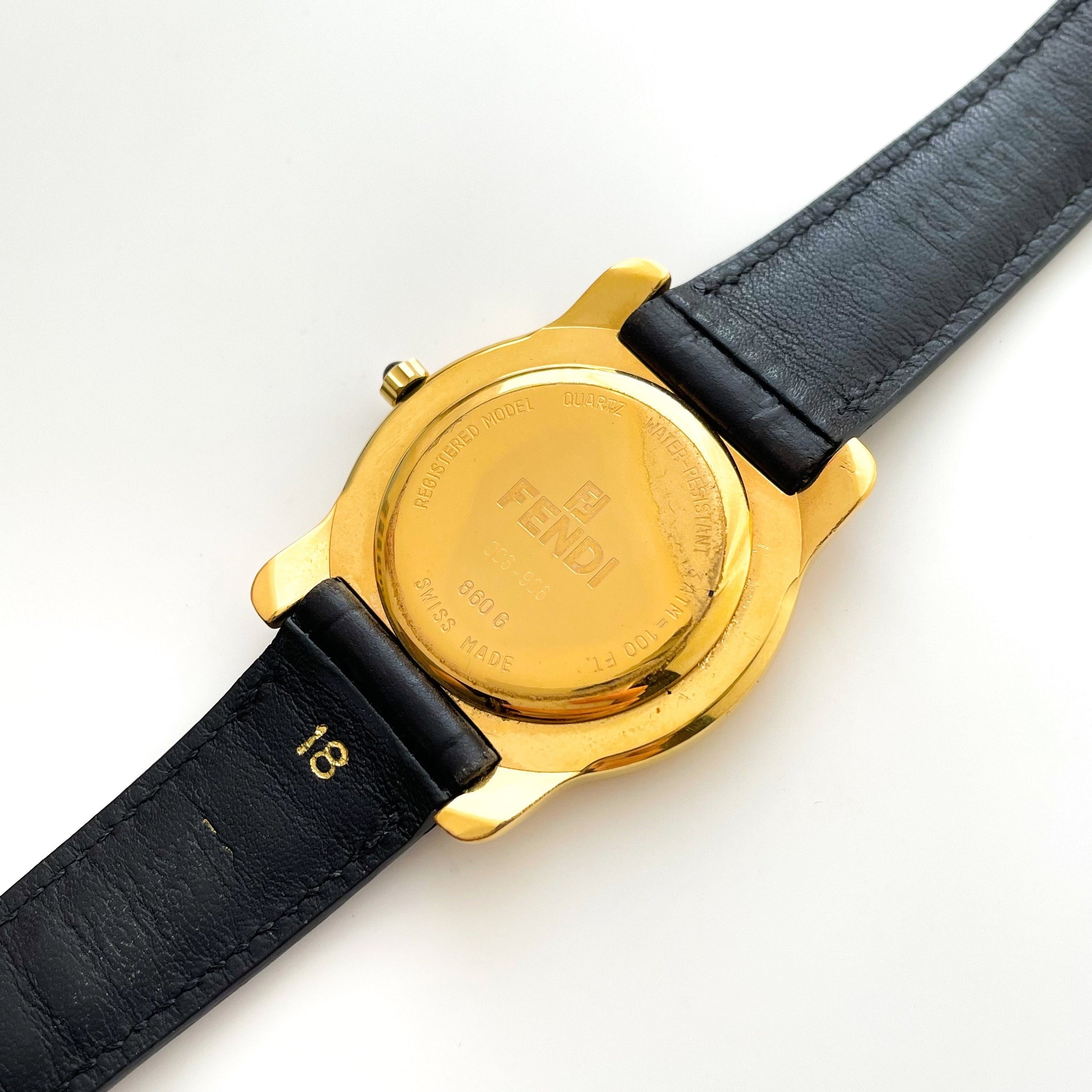 Vintage 90s Unisex Gold-Plated Fendi Quartz Watch with Black Dial