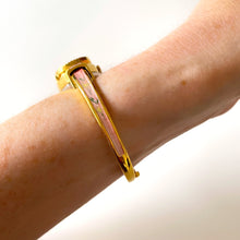 Load image into Gallery viewer, Vintage Andr√© Mouche Quartz Watch with Pink Enamel Floral Design, Concealead Dial and Gold-Plated Bangle Bracelet
