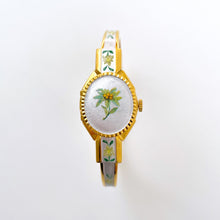 Load image into Gallery viewer, Andre Mouche Quartz Watch - Red Enamel, Concealed Dial, Gold Bangle
