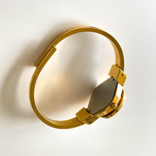 Load image into Gallery viewer, Vintage Andr√© Mouche Quartz Watch with Black and Purple Enamel Floral Design, Concealead Dial and Gold-Plated Bangle Bracelet
