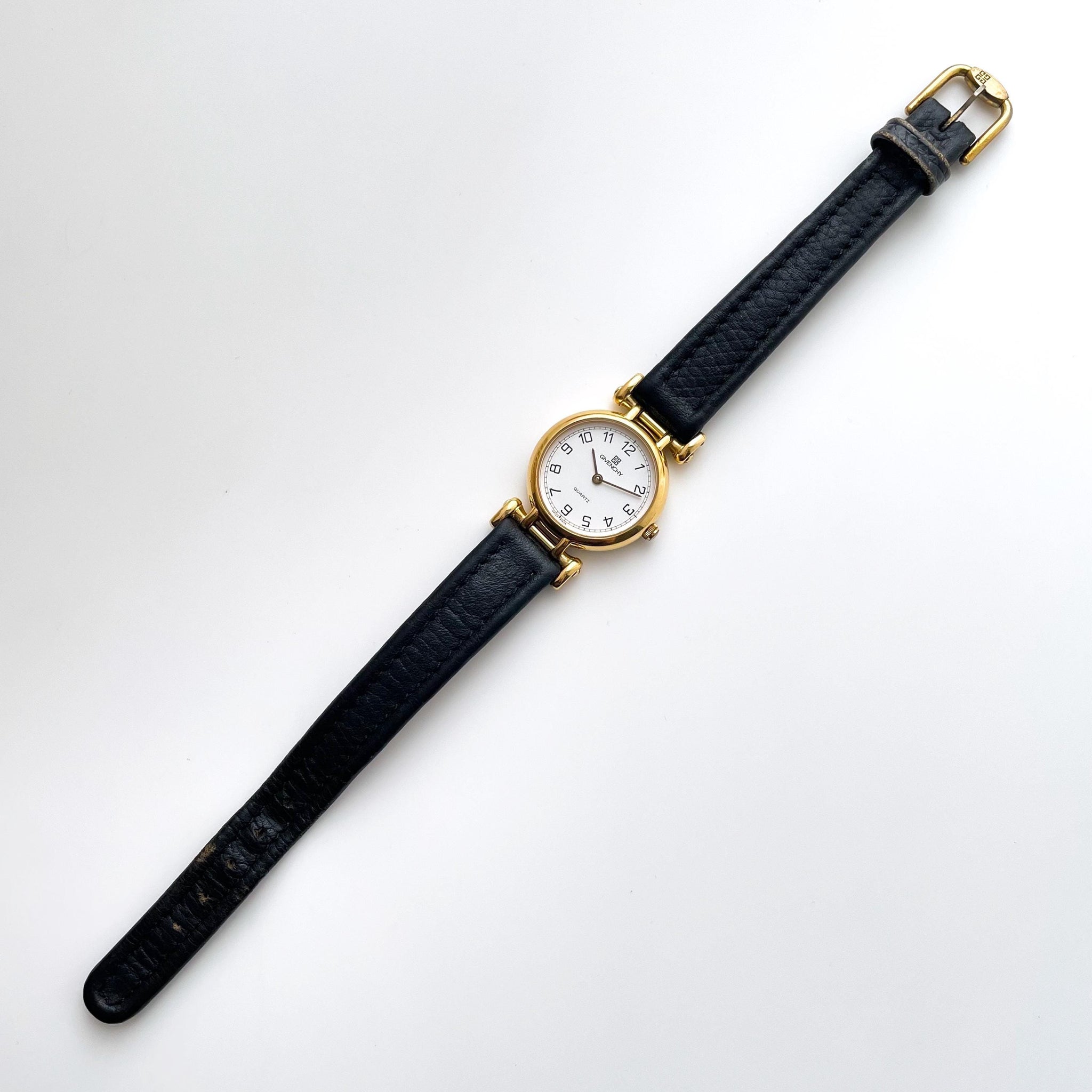 Givenchy Ladies' Quartz Watch - Gold-Plated with Black Leather