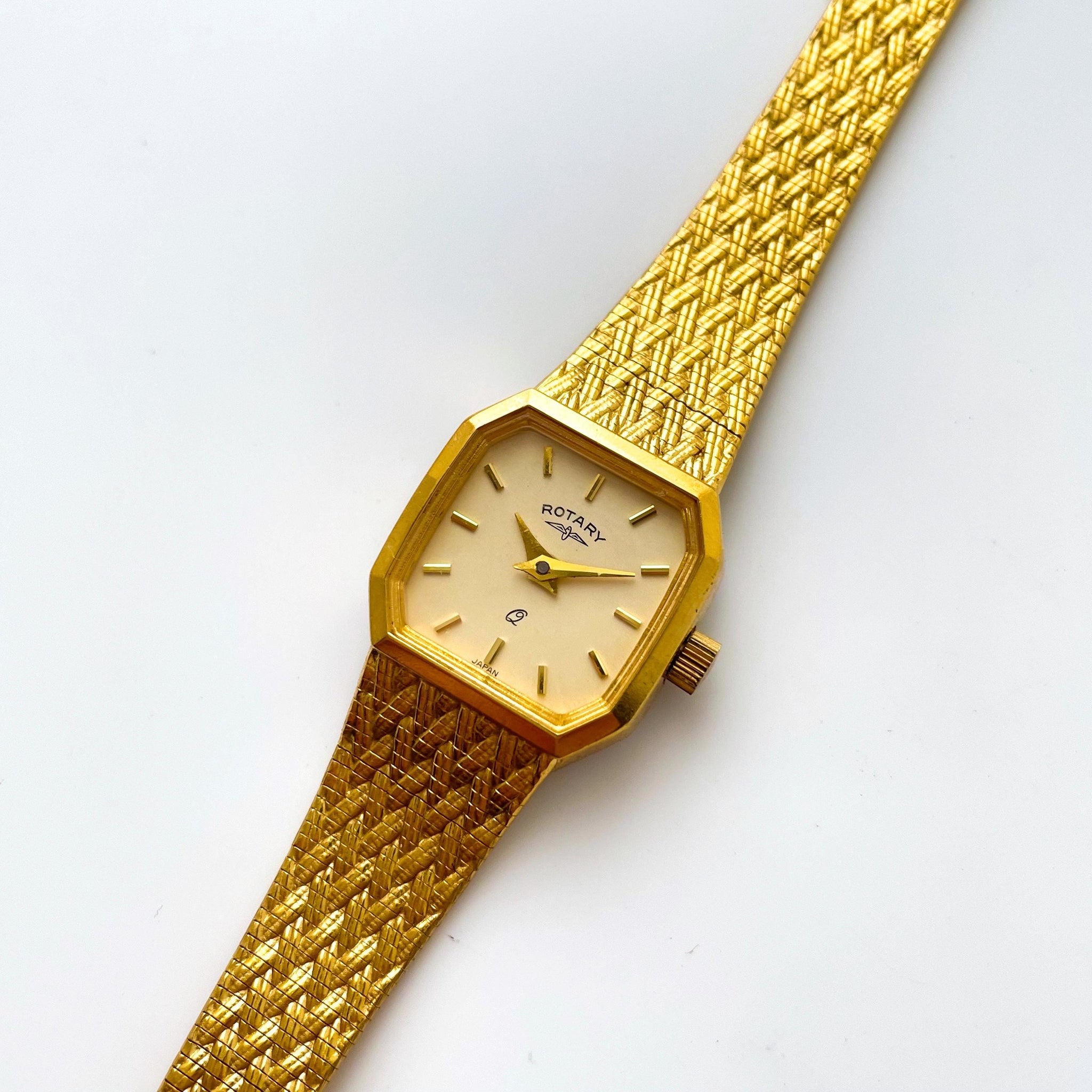 Ladies' Rotary Quartz Watch With Octagon Dial and Gold-Plated