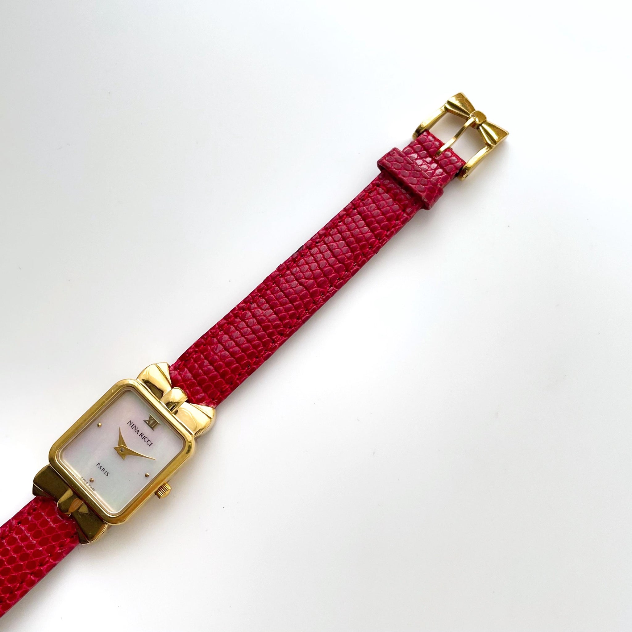 Vintage 1990s Gold-Plated Ladies' Nina Ricci Quartz Watch with Red