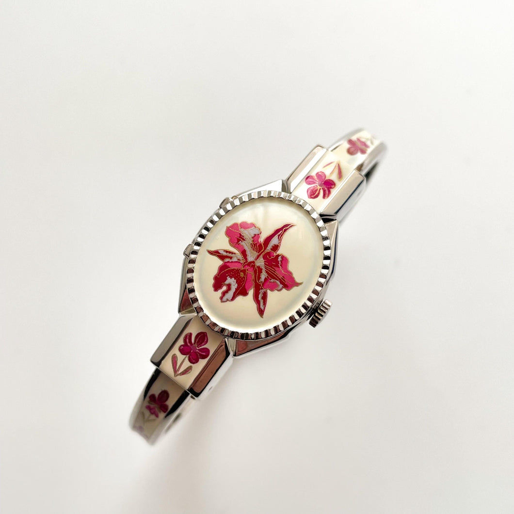 お歳暮 のし Vintage 1999 Andre Mouche Quartz Watch with Pink Enamel 時計