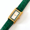 1990s Gucci Quartz Watch with Rectangular Tank-Style Dial and Green