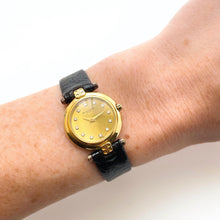 Load image into Gallery viewer, Vintage 1990s Gold-Plated Ladies&#39; Balenciaga Quartz Watch with Diamond-Set Dial and Leather Strap
