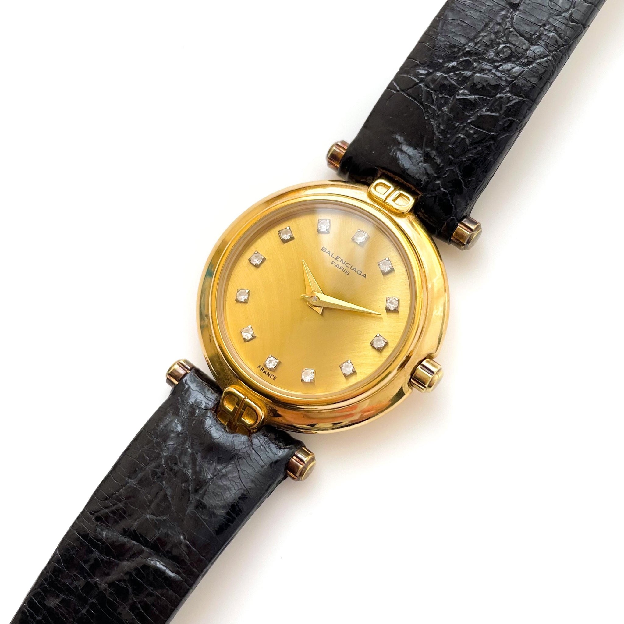 Balenciaga Ladies' Quartz Watch – Gold-Plated with Diamond Dial