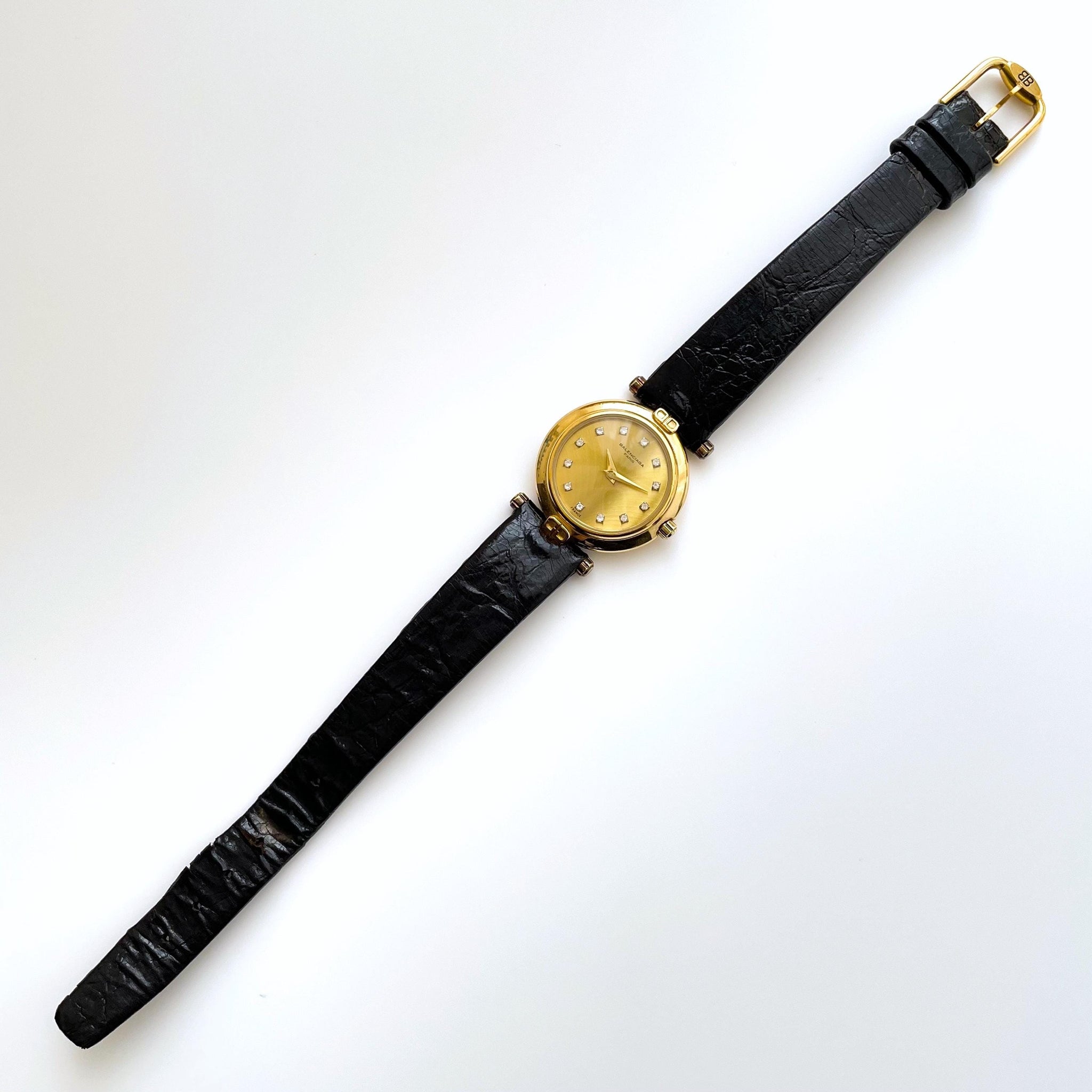 Balenciaga Ladies' Quartz Watch – Gold-Plated with Diamond Dial