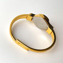 Load image into Gallery viewer, Vintage Andr√© Mouche Quartz Watch with Pink Enamel Floral Design, Concealead Dial and Gold-Plated Bangle Bracelet
