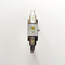 Load image into Gallery viewer, Vintage 1999 Andr√© Mouche Quartz Watch with Enamel Floral Design, Concealed Dial and Stainless Steel Bangle Bracelet
