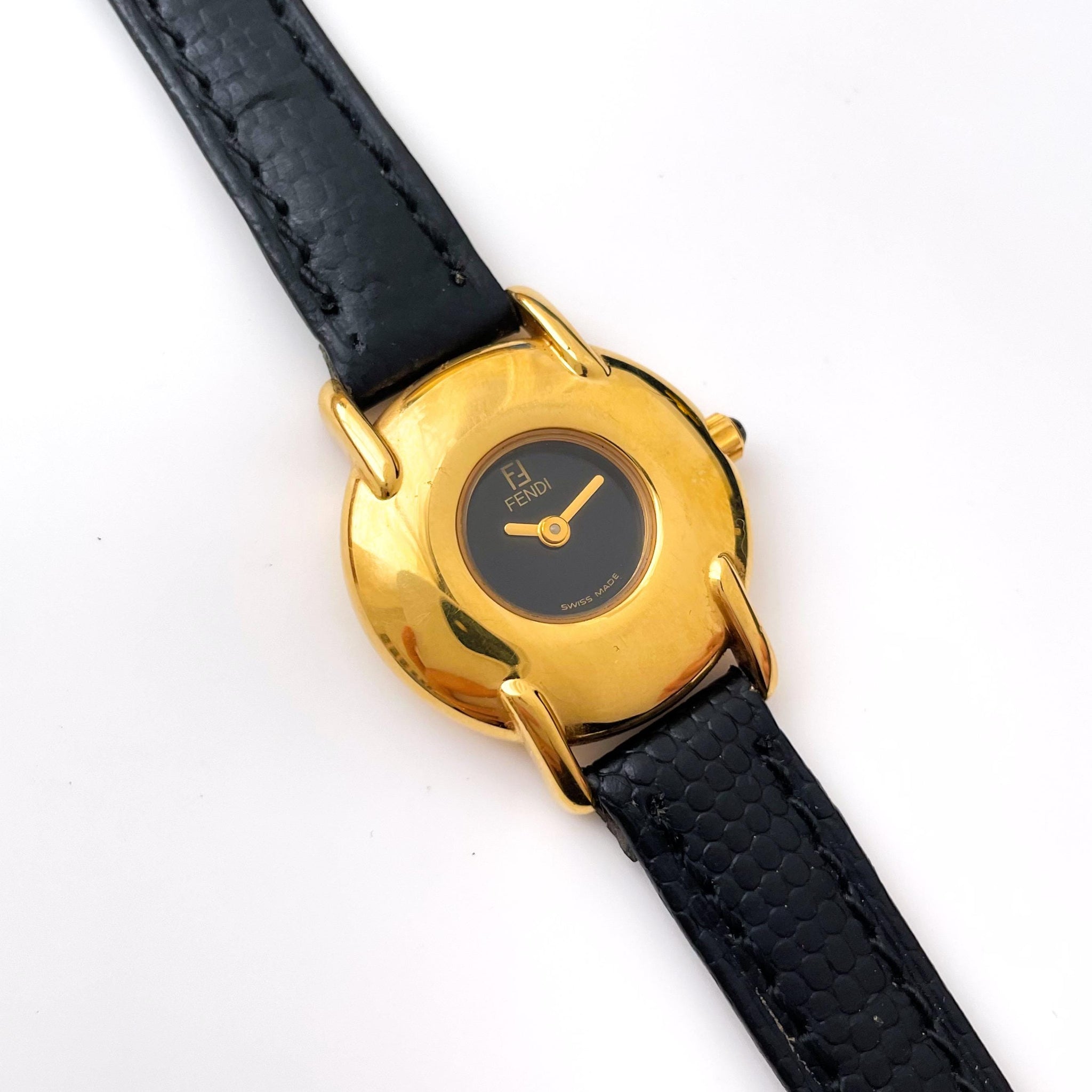 Vintage 90s Gold-Plated Fendi Quartz Watch with Black Dial Ladies main image 4