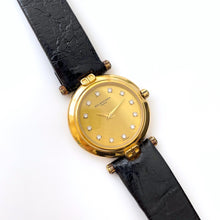 Load image into Gallery viewer, Vintage 1990s Gold-Plated Ladies&#39; Balenciaga Quartz Watch with Diamond-Set Dial and Leather Strap
