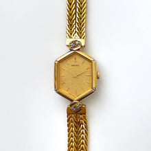 Load image into Gallery viewer, Rare 80s Gold-Plated Seiko Jewellery Quartz Watch with Hexagon Dial, Mesh Bracelet and 4 Diamonds
