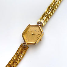 Load image into Gallery viewer, Rare 80s Gold-Plated Seiko Jewellery Quartz Watch with Hexagon Dial, Mesh Bracelet and 4 Diamonds
