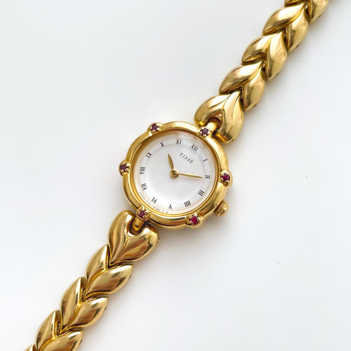 Very Rare 90s Gold-Plated Seiko Tiss√© Jewellery Quartz Watch with Tiny Dial, Thin Bracelet and 6 Rubies