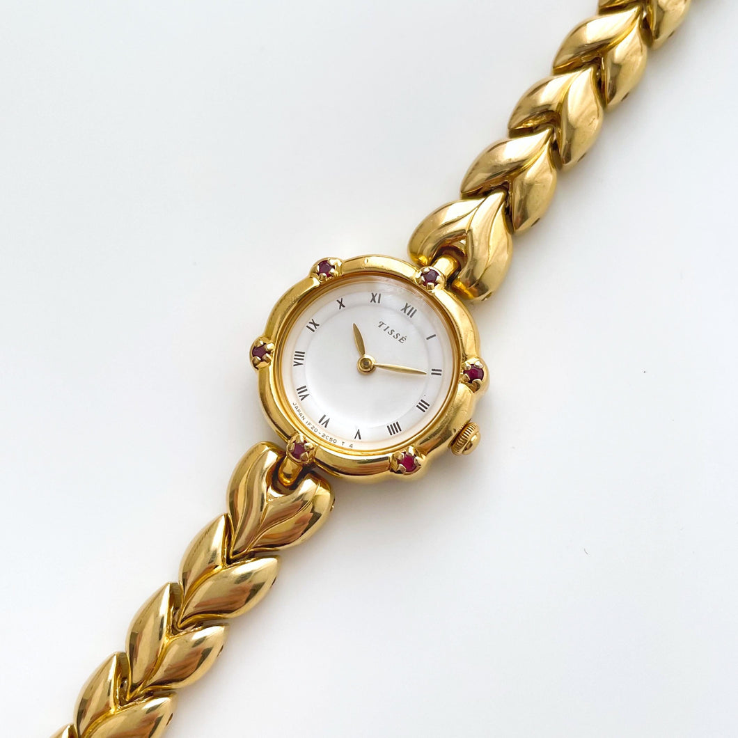 Very Rare 90s Gold-Plated Seiko Tiss√© Jewellery Quartz Watch with Tiny Dial, Thin Bracelet and 6 Rubies