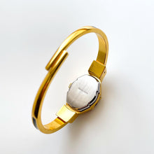 Load image into Gallery viewer, Vintage Andr√© Mouche Quartz Watch with Dark Green Enamel Floral Design, Concealed Dial and Gold-Plated Bangle Bracelet
