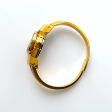 Load image into Gallery viewer, Vintage Andr√© Mouche Quartz Watch with Dark Green Enamel Floral Design, Concealed Dial and Gold-Plated Bangle Bracelet
