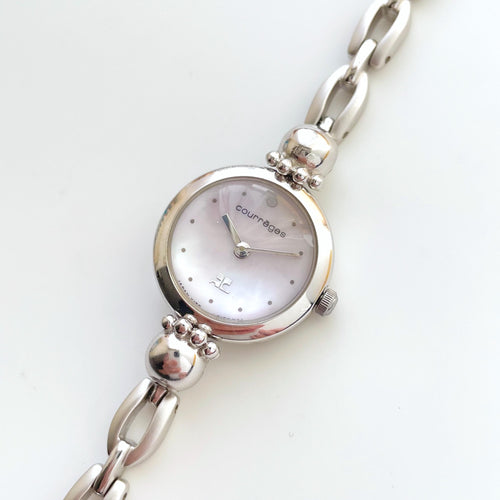 Vintage Silver-Tone Ladies' Courr√®ges Quartz Watch with Mother of Pearl Dial