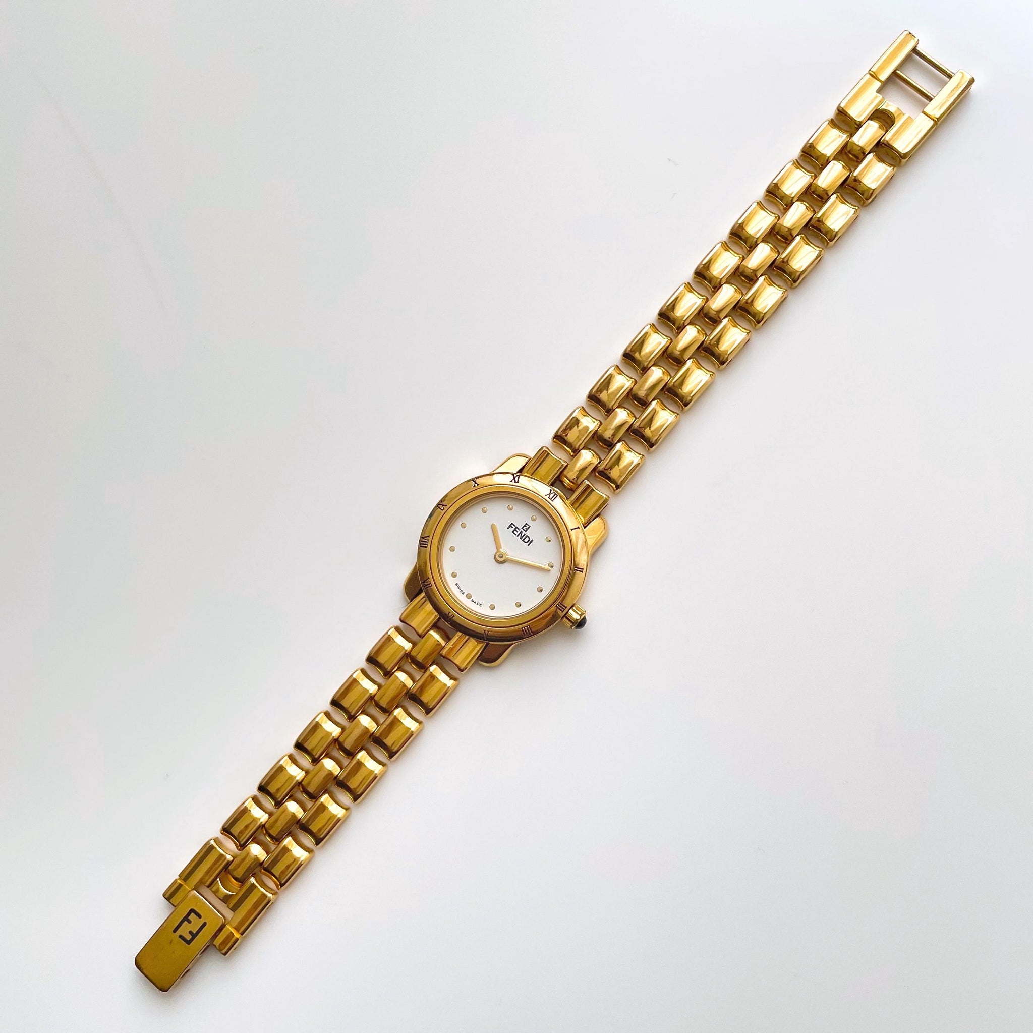 Ladies' Vintage 90s Gold-Plated Fendi 850L Quartz Watch with White