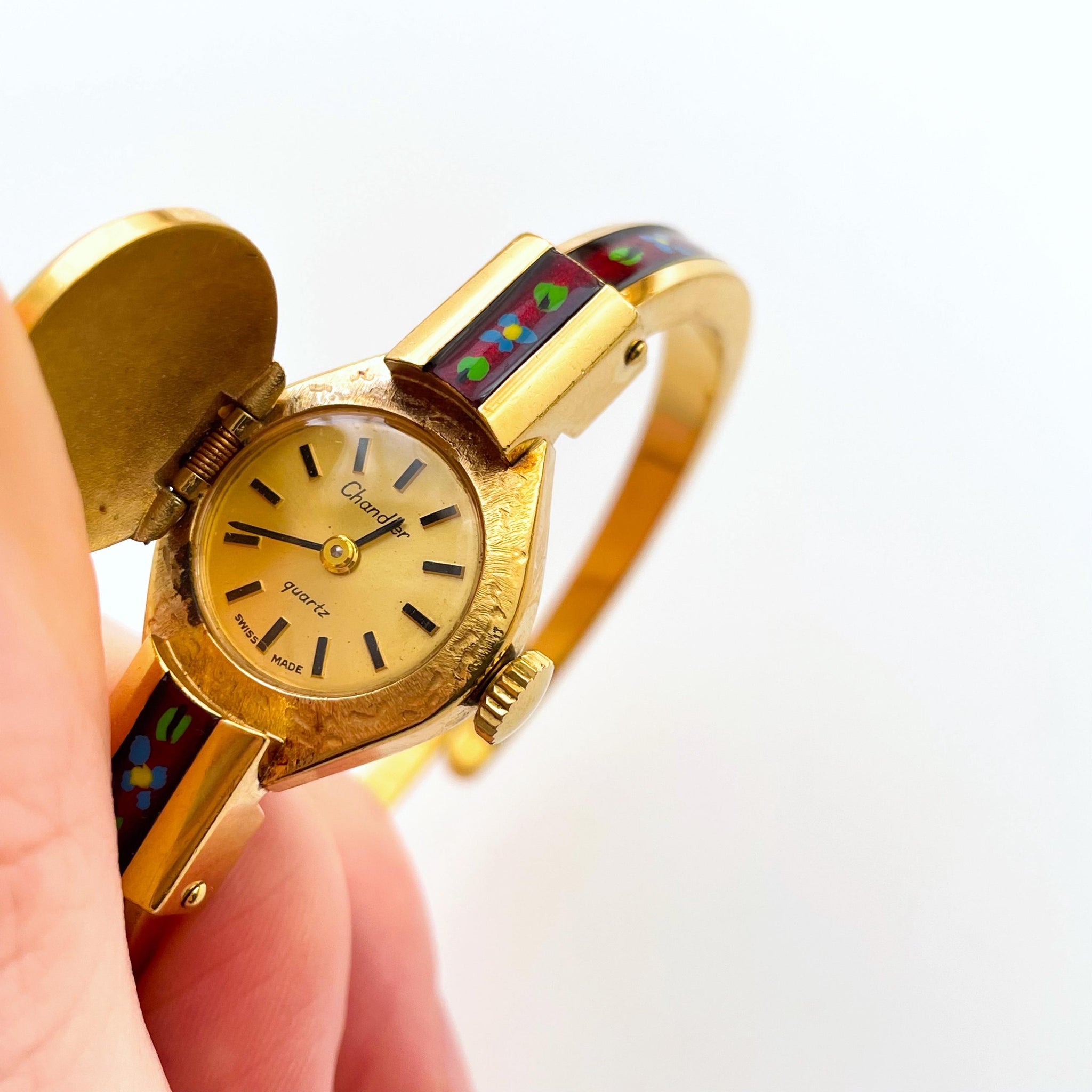 Chandler Peek-a-Boo Quartz Watch with Red Floral Enamel  display picture 2