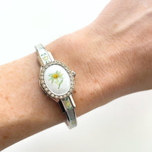 Load image into Gallery viewer, André Mouche Quartz Watch – Enamel Floral Design, Concealed Dial, Bangle
