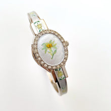 Load image into Gallery viewer, André Mouche Quartz Watch – Enamel Floral Design, Concealed Dial, Bangle
