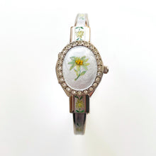 Load image into Gallery viewer, André Mouche Quartz Watch – Enamel Floral Design, Concealed Dial, Bangle
