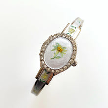 Load image into Gallery viewer, André Mouche Quartz Watch – Enamel Floral Design, Concealed Dial, Bangle

