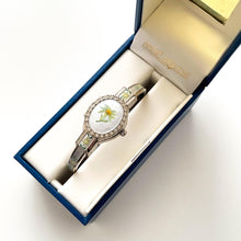 Load image into Gallery viewer, André Mouche Quartz Watch – Enamel Floral Design, Concealed Dial, Bangle
