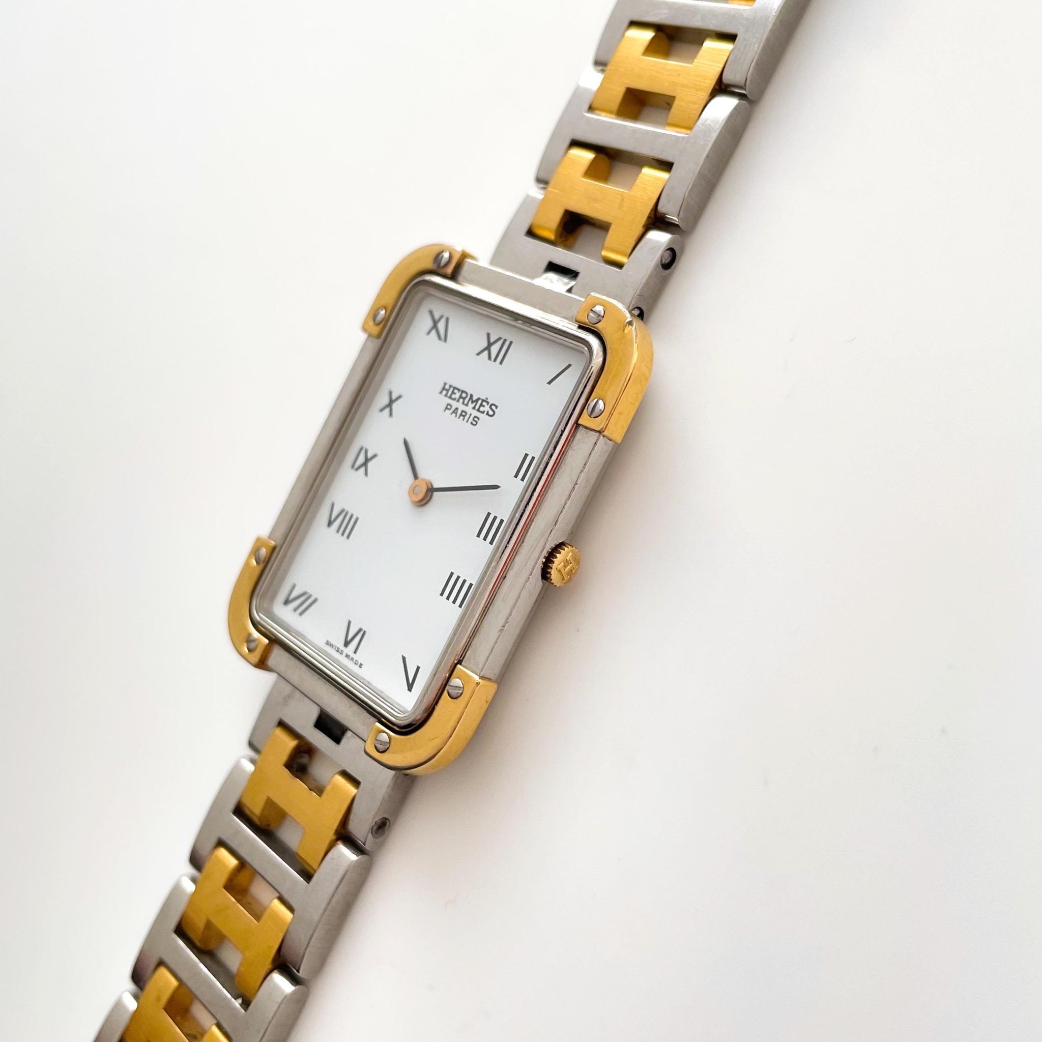 Vintage Two-Tone Hermes Rectangle Croisiere Unisex Quartz Watch