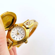 Load image into Gallery viewer, Vintage André Mouche Quartz Watch - Burgundy Floral Design, Concealed Dial, Gold-Plated
