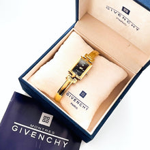 Load image into Gallery viewer, Vintage 1990s Gold-Plated Ladies&#39; Givenchy &#39;Millesime&#39; Bangle Quartz Watch with Black Rectangular Dial
