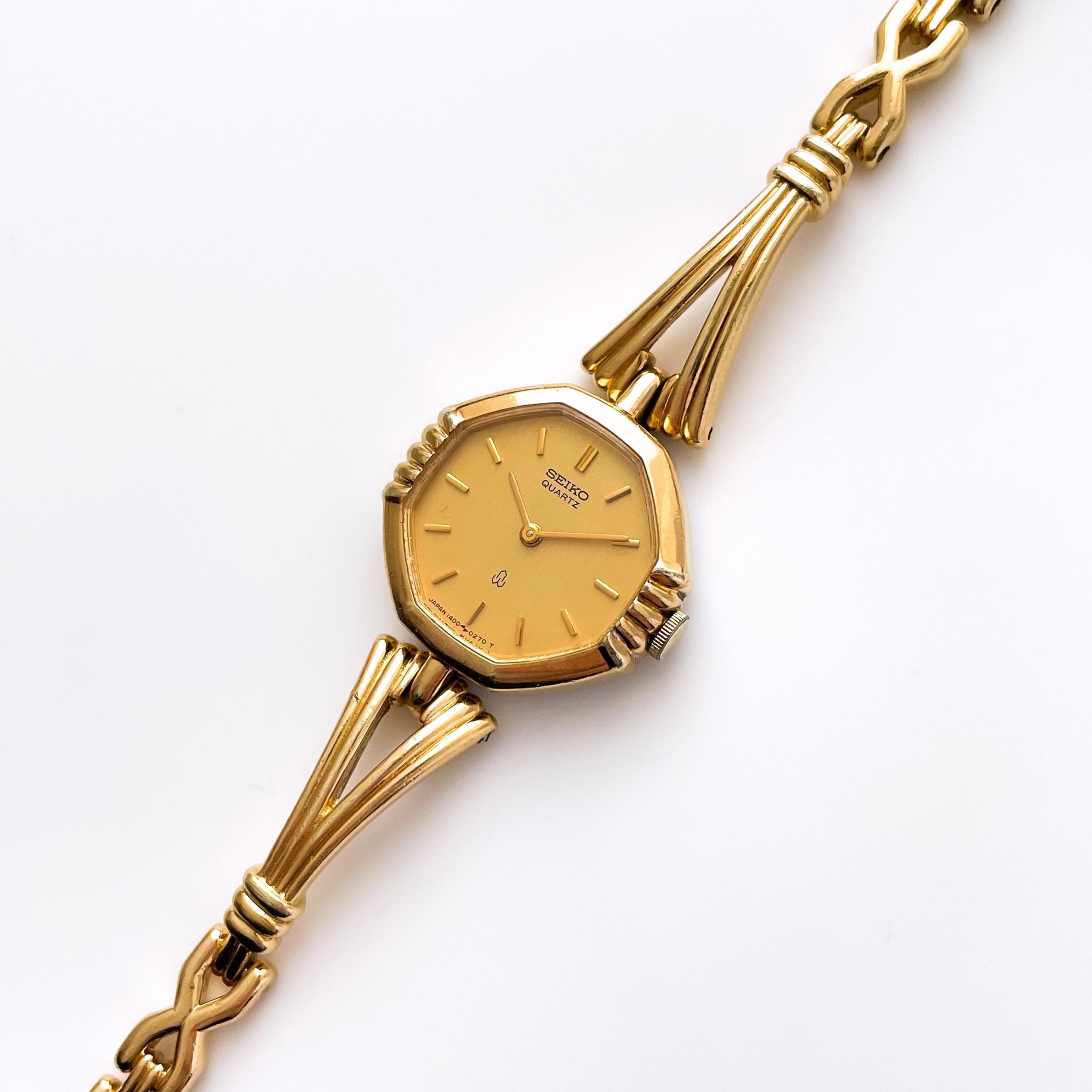 Rare 80s Gold-Plated Seiko Quartz Watch with Octagon Dial and Thin
