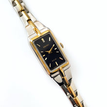 Load image into Gallery viewer, Vintage 1990s Two-Tone Ladies&#39; Seiko Solar Watch with Black Rectangular Dial
