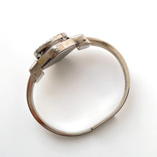 Load image into Gallery viewer, Vintage Andr√© Mouche Quartz Watch with Blue Enamel Floral Design, Concealed Dial and Silver-Tone Bangle Bracelet
