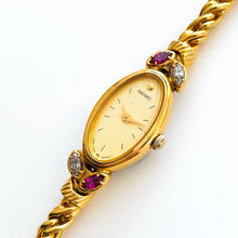 Load image into Gallery viewer, Rare 90s Seiko Gold-Plated Jewellery Watch – Rubies &amp; Diamonds
