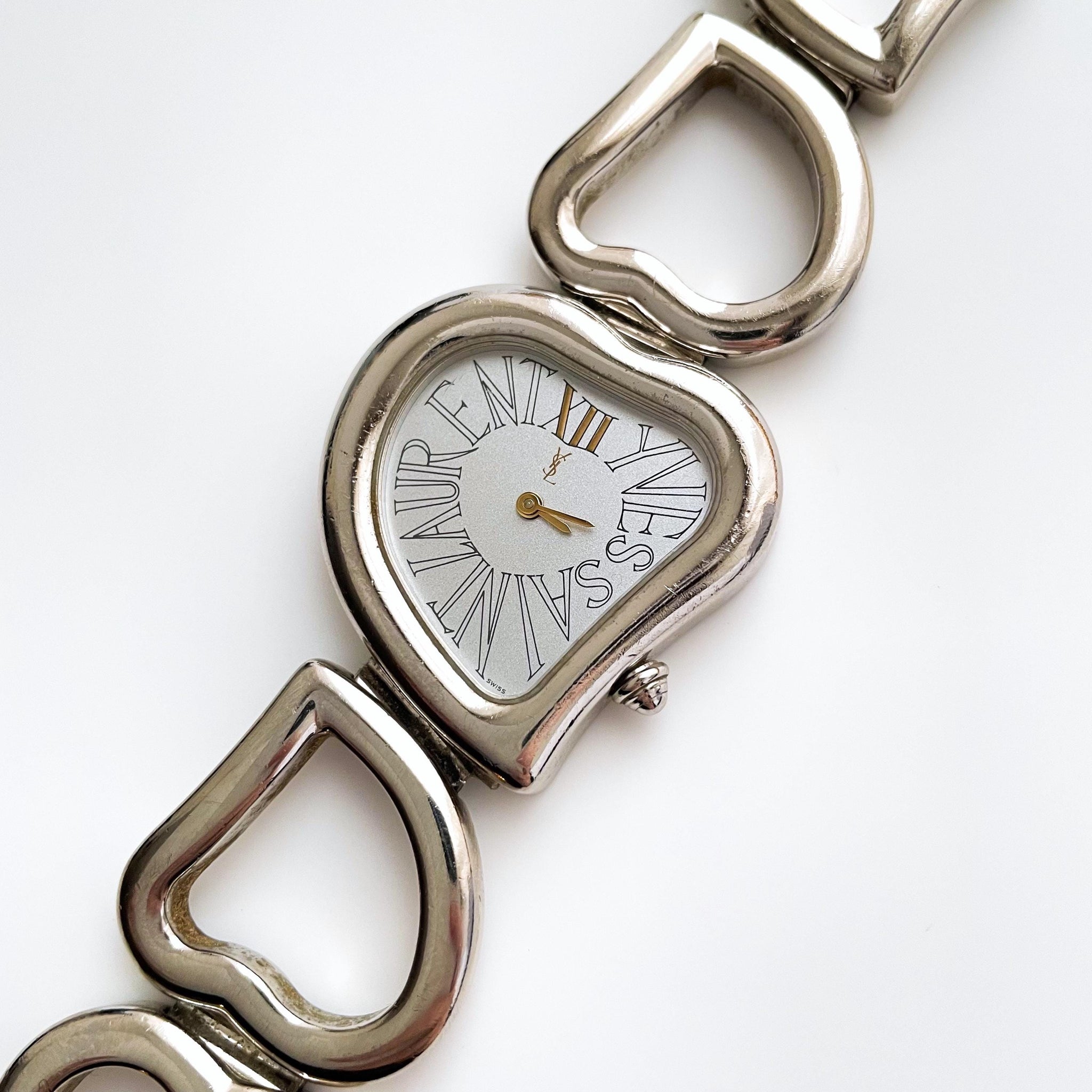 Vintage YSL Silver-Tone Coeur Crash Heart-Shaped Ladies' Quartz
