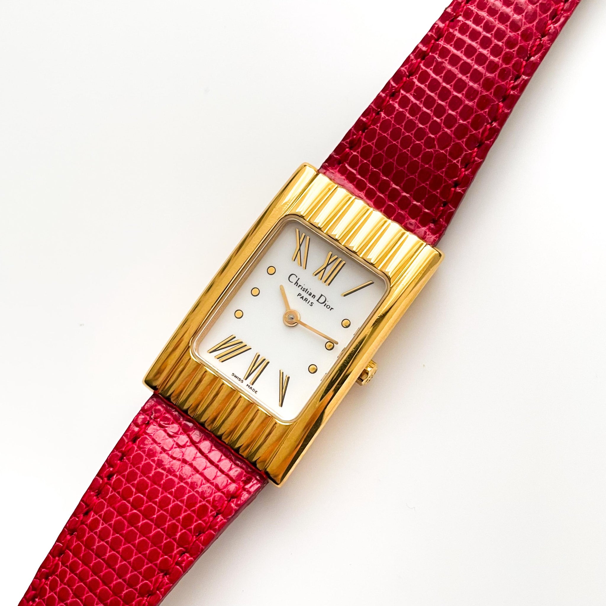 Christian Dior Ladies' Quartz Watch – Gold-Plated Tank with Red