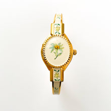 Load image into Gallery viewer, Vintage André Mouche Quartz Watch - Beige Floral Design, Concealed Dial, Gold-Plated
