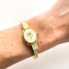 Load image into Gallery viewer, Vintage André Mouche Quartz Watch - Beige Floral Design, Concealed Dial, Gold-Plated
