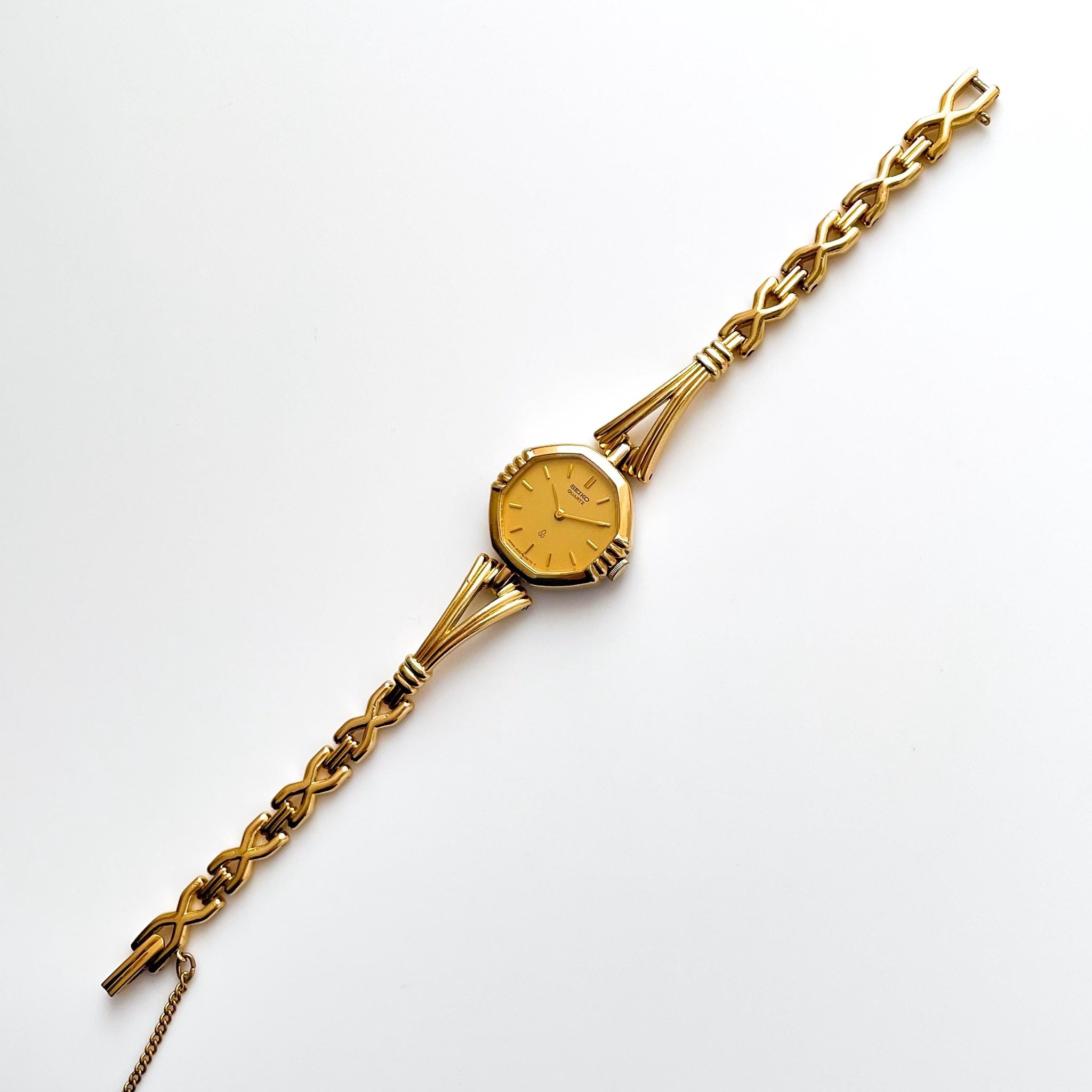 Rare 80s Gold-Plated Seiko Quartz Watch with Octagon Dial and Thin