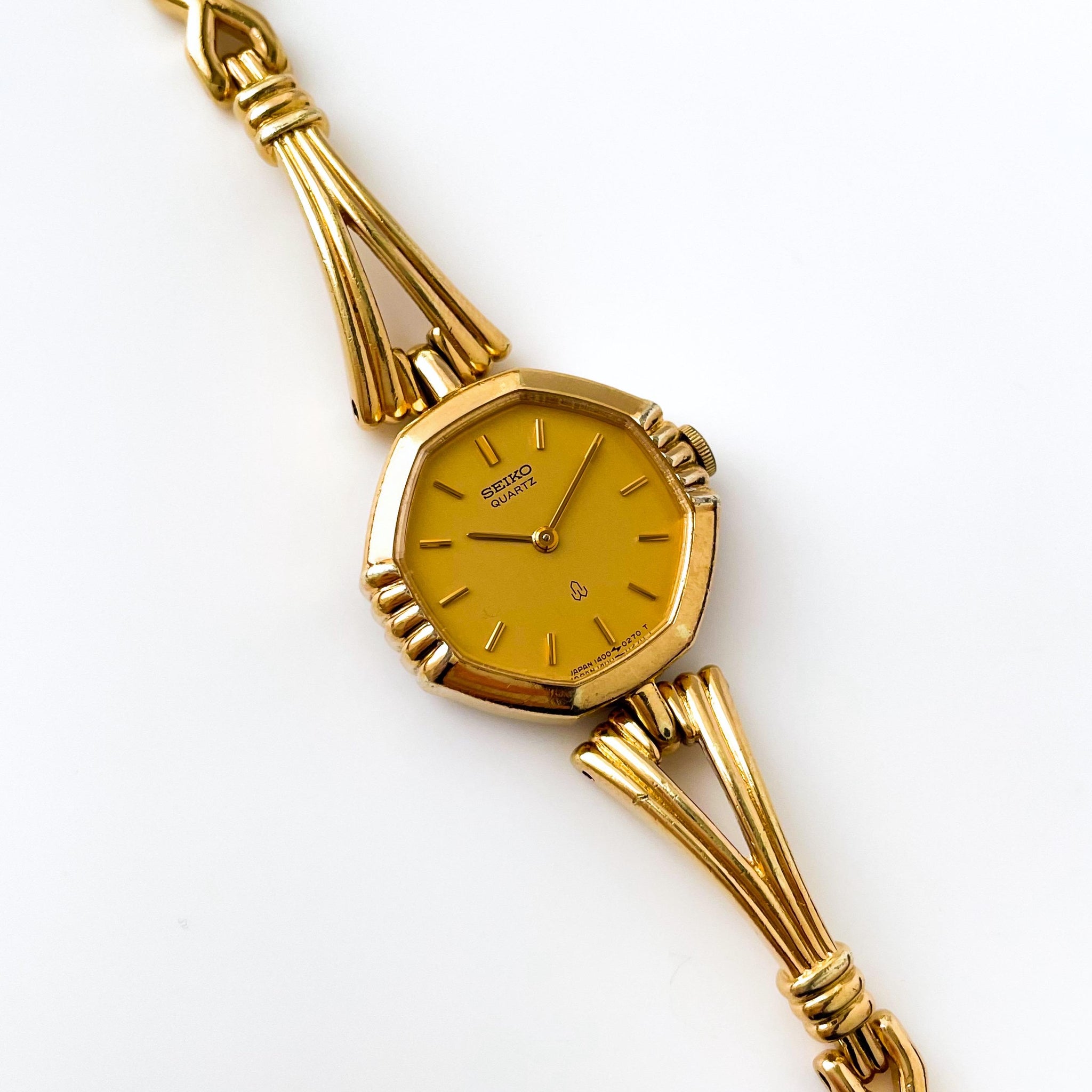 Rare 80s Gold-Plated Seiko Quartz Watch with Octagon Dial and Thin