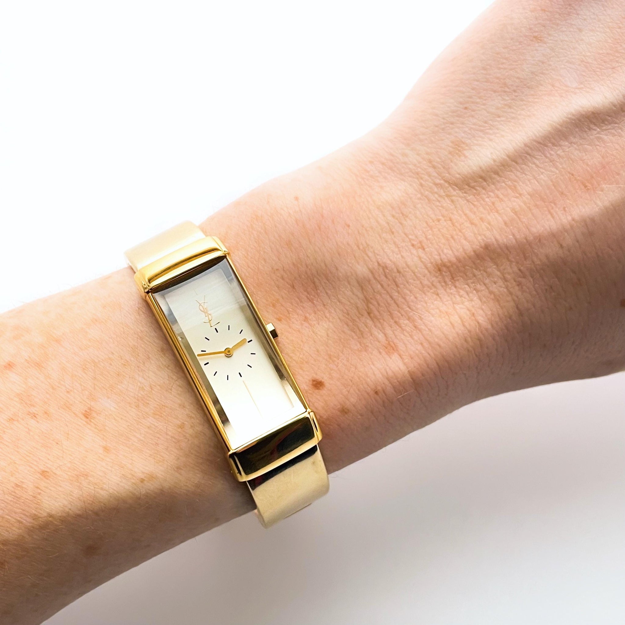Vintage 90s YSL Ladies' Bangle Quartz Watch - Gold-Plated