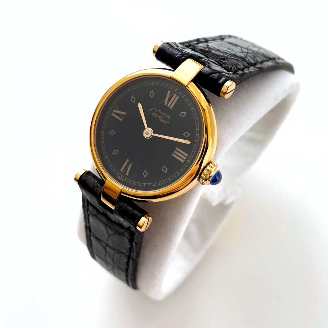 Cartier Must Vendome Vermeil - Gold-Plated Silver 925 with Black Dial - With box and Papers