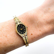 Load image into Gallery viewer, Vintage 90s Gold-Tone Accurist Ladies&#39; Quartz Watch with Black Oval Dial - Boxed
