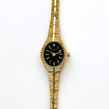 Load image into Gallery viewer, Vintage 90s Gold-Tone Accurist Ladies&#39; Quartz Watch with Black Oval Dial - Boxed
