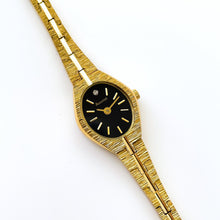 Load image into Gallery viewer, Vintage 90s Gold-Tone Accurist Ladies&#39; Quartz Watch with Black Oval Dial - Boxed
