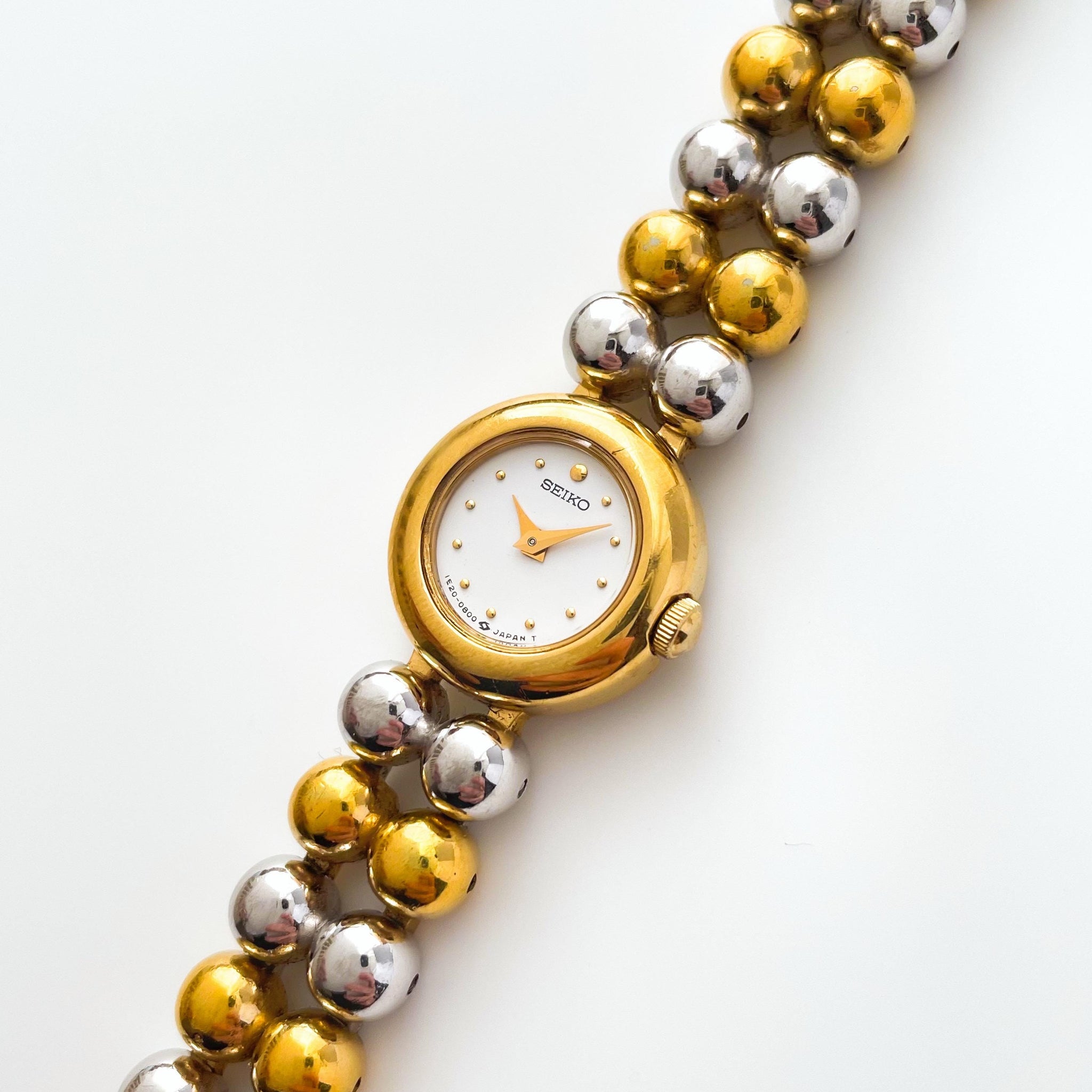 Seiko Ladies' Quartz Watch – Two-Tone with Beaded Bracelet, 1990s